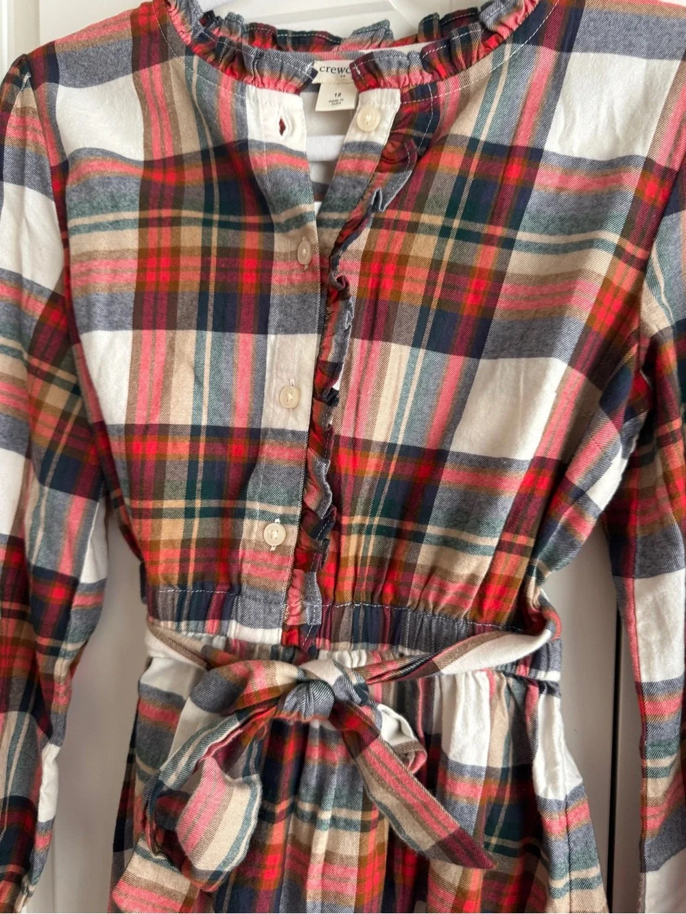 Crewcuts Girls Plaid Flannel Dress Size 12 Tie Waist Long Sleeve Holiday new nwt